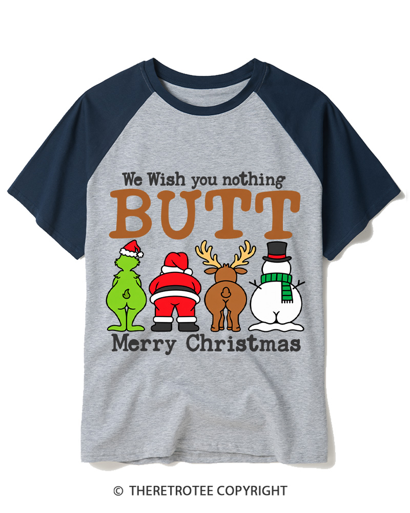 TheRetroTee We Wish You a Merry Christmas 1950s Raglan Baseball T-Shirt