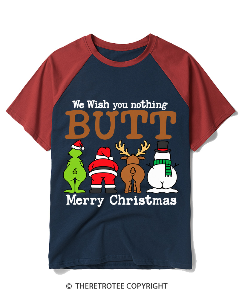 TheRetroTee We Wish You a Merry Christmas 1950s Raglan Baseball T-Shirt