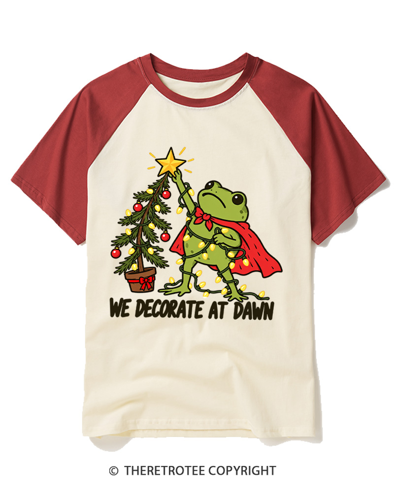 TheRetroTee We Decorate At Dawn Vintage Raglan Baseball T-Shirt