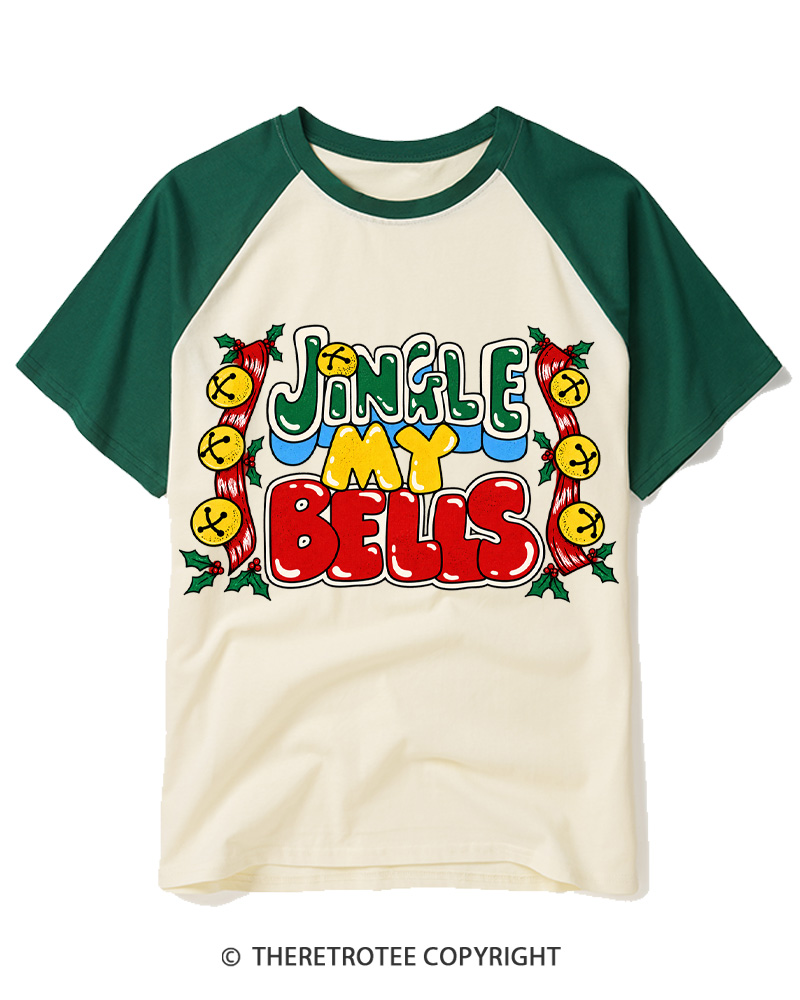 TheRetroTee Jingle My Bells 1990s Raglan Baseball T-Shirt