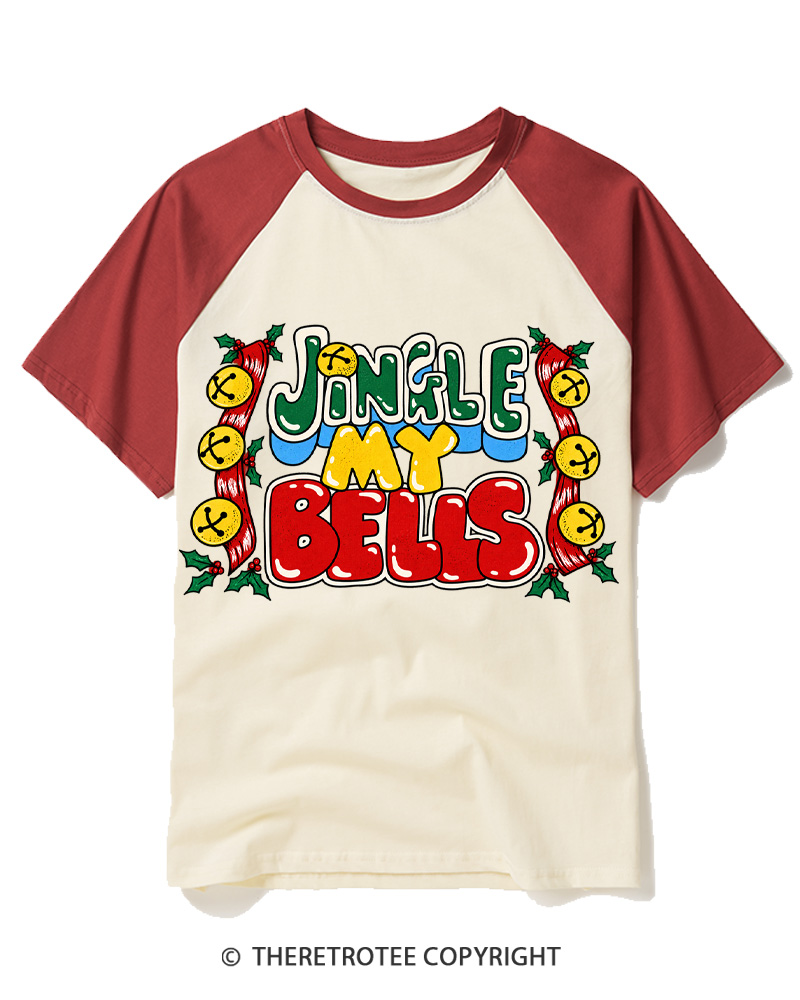 TheRetroTee Jingle My Bells 1990s Raglan Baseball T-Shirt