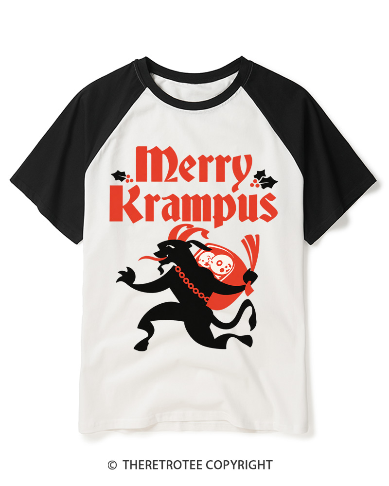 TheRetroTee Merry Krampus 1910s Raglan Baseball T-Shirt