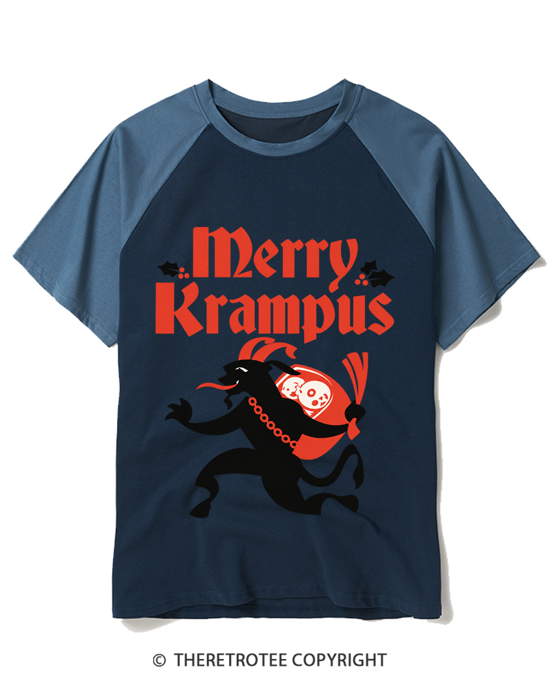 TheRetroTee Merry Krampus 1910s Raglan Baseball T-Shirt