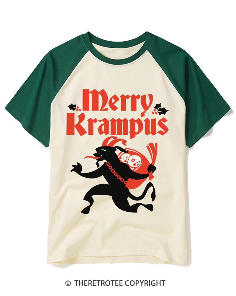 TheRetroTee Merry Krampus 1910s Raglan Baseball T-Shirt