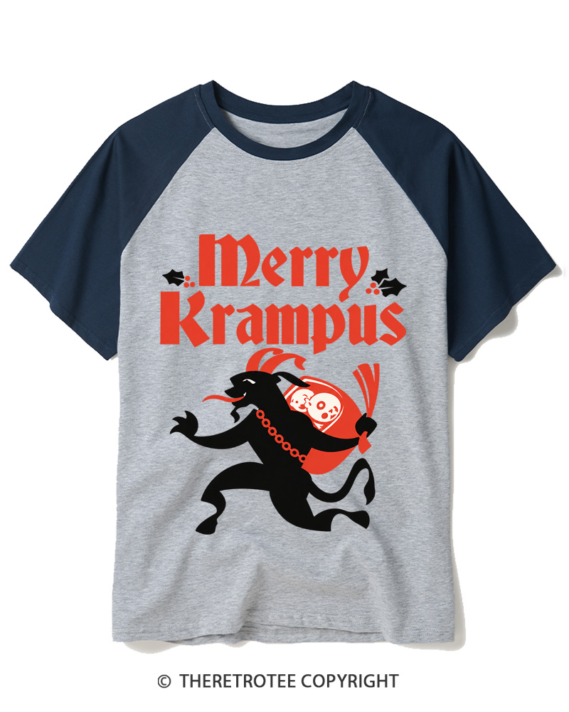 TheRetroTee Merry Krampus 1910s Raglan Baseball T-Shirt