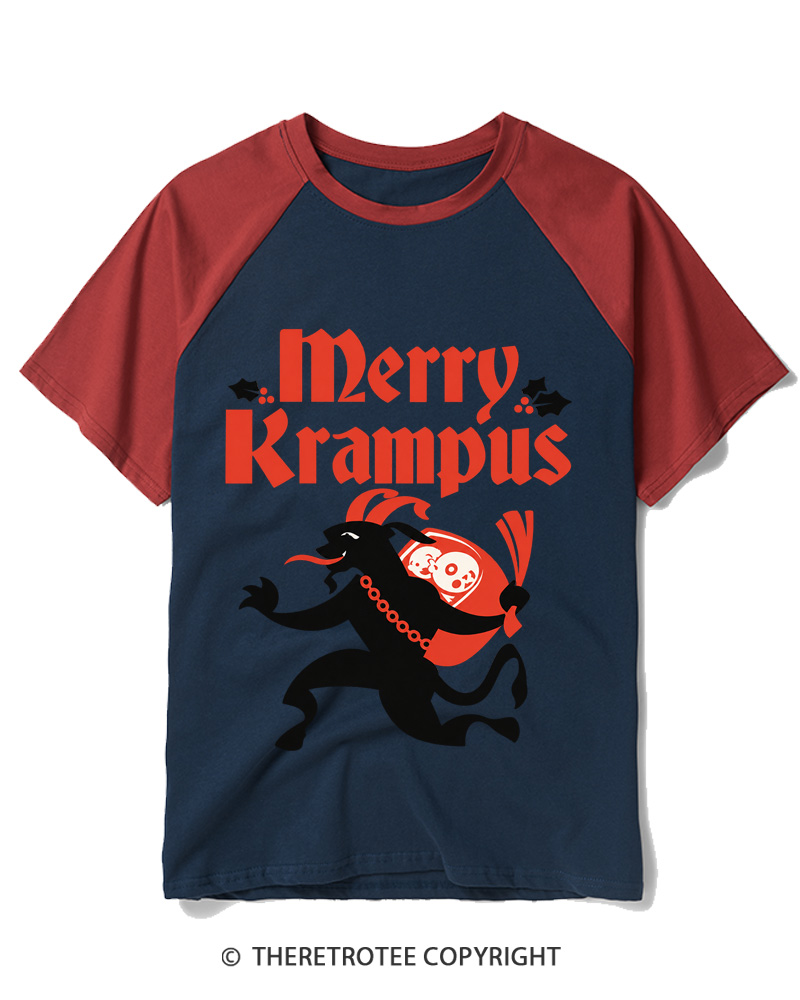 TheRetroTee Merry Krampus 1910s Raglan Baseball T-Shirt