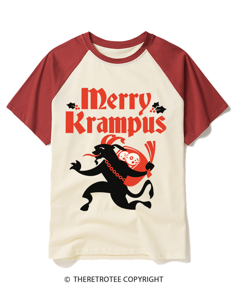 TheRetroTee Merry Krampus 1910s Raglan Baseball T-Shirt
