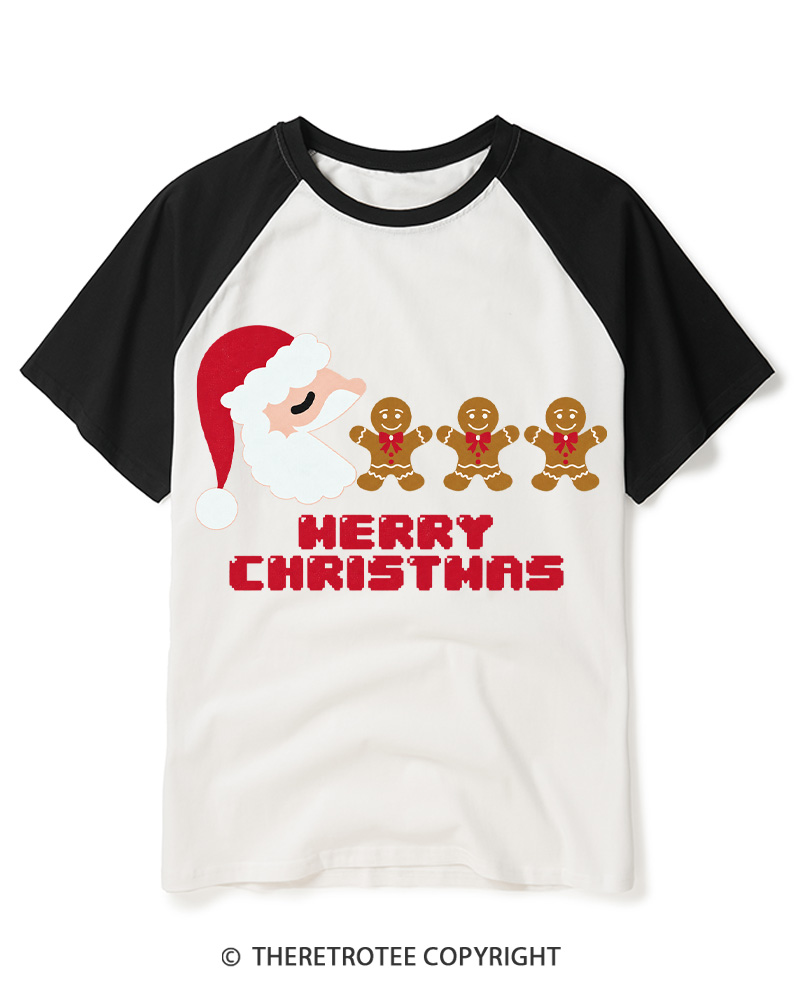 TheRetroTee Merry Christmas 1970s Raglan Baseball T-Shirt