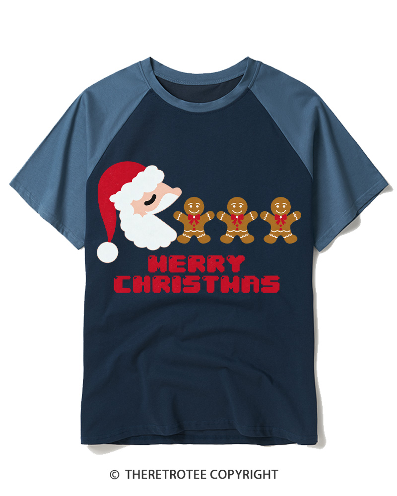 TheRetroTee Merry Christmas 1970s Raglan Baseball T-Shirt