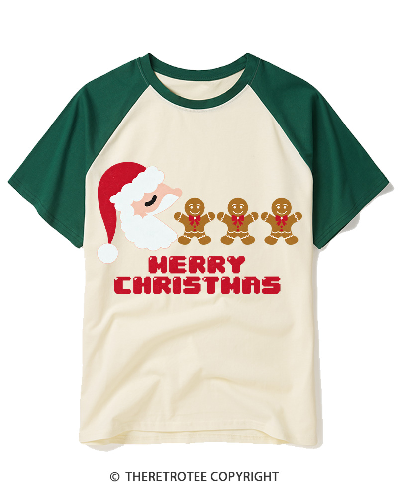 TheRetroTee Merry Christmas 1970s Raglan Baseball T-Shirt