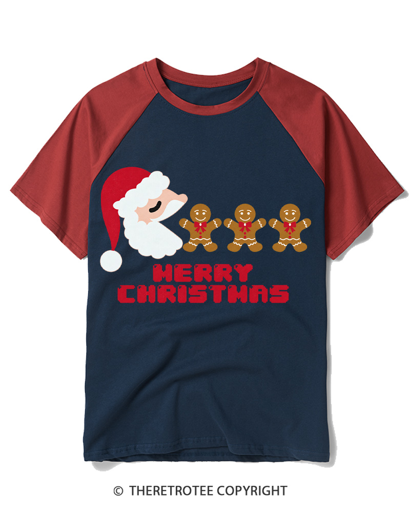 TheRetroTee Merry Christmas 1970s Raglan Baseball T-Shirt
