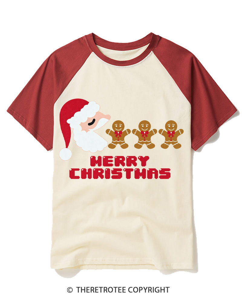 TheRetroTee Merry Christmas 1970s Raglan Baseball T-Shirt