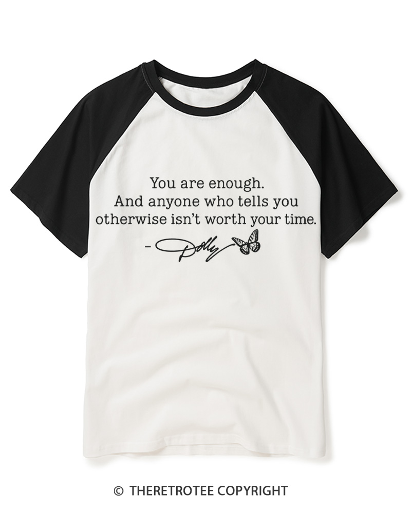 TheRetroTee You Are Enough 1970s Raglan Baseball T-Shirt