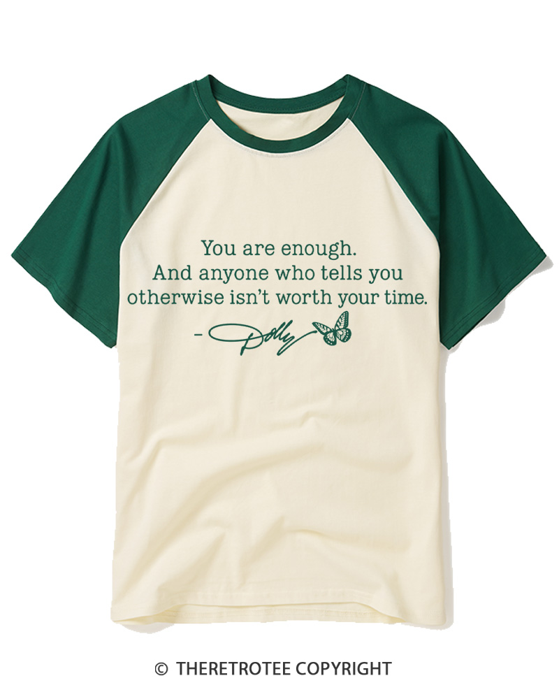 TheRetroTee You Are Enough 1970s Raglan Baseball T-Shirt