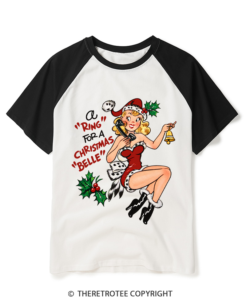 TheRetroTee Christmas Belle 1950s Raglan Baseball T-Shirt