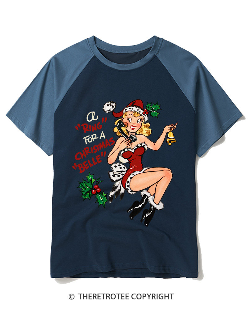 TheRetroTee Christmas Belle 1950s Raglan Baseball T-Shirt