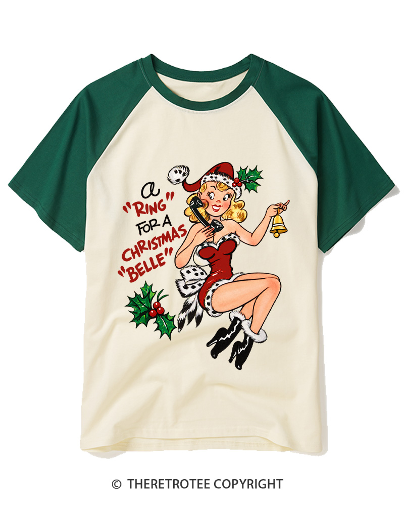 TheRetroTee Christmas Belle 1950s Raglan Baseball T-Shirt