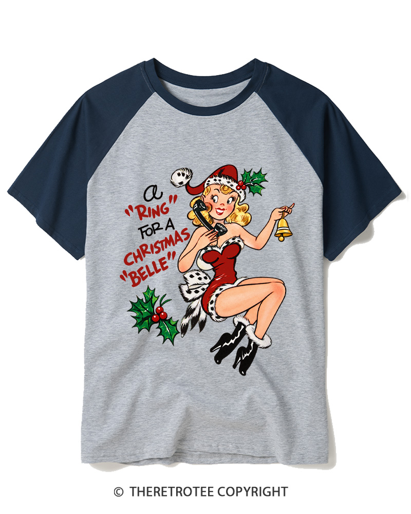 TheRetroTee Christmas Belle 1950s Raglan Baseball T-Shirt