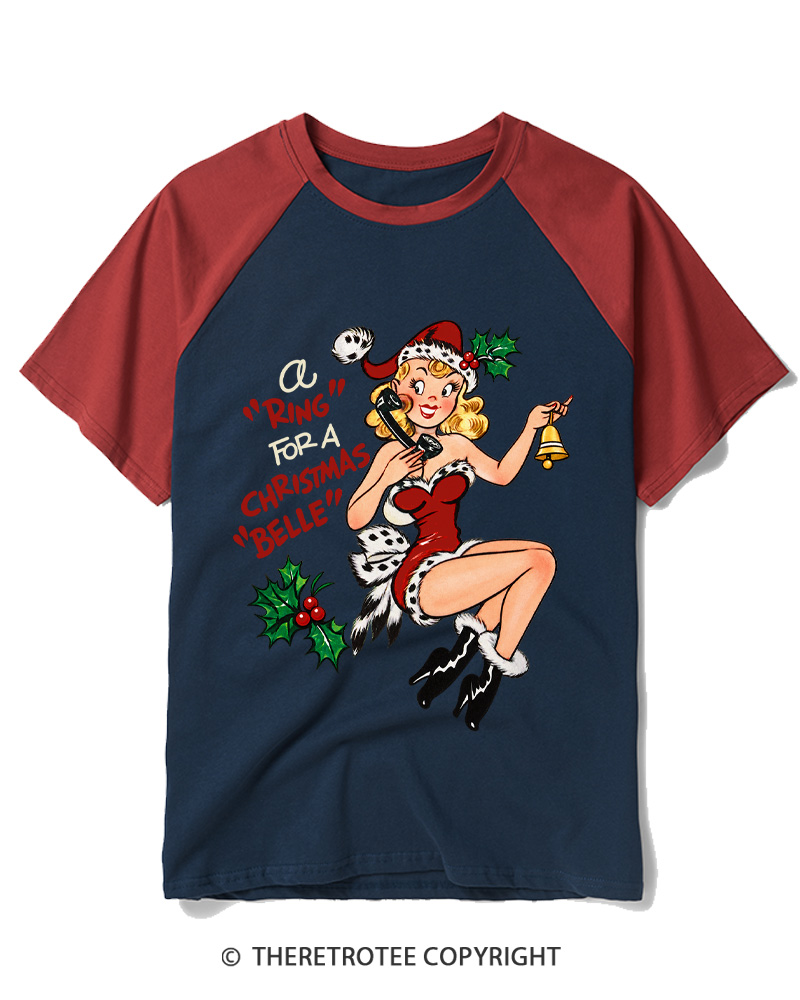 TheRetroTee Christmas Belle 1950s Raglan Baseball T-Shirt