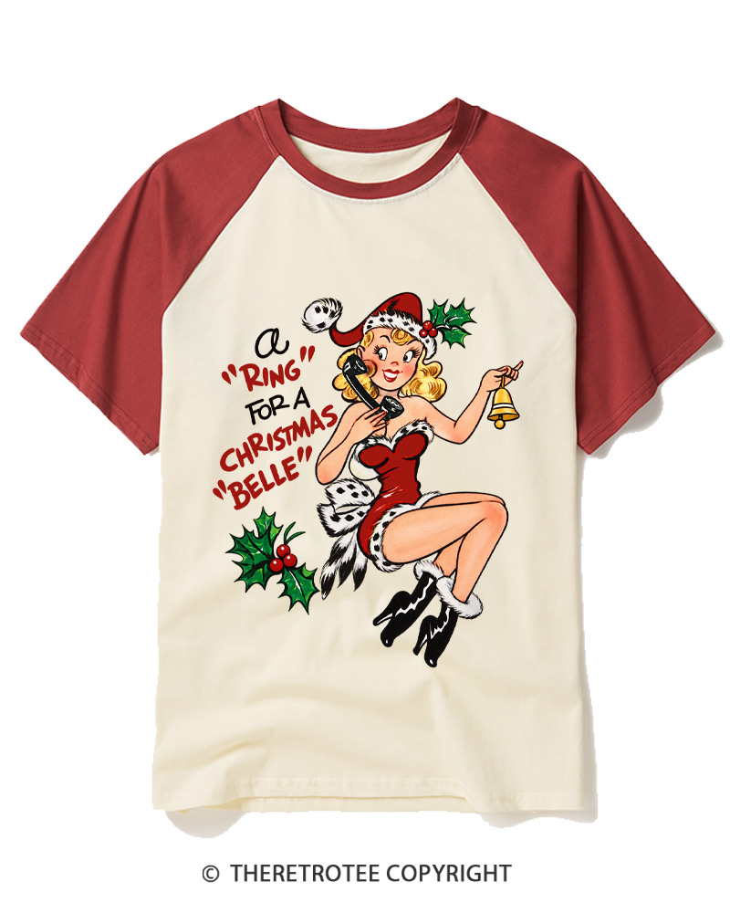 TheRetroTee Christmas Belle 1950s Raglan Baseball T-Shirt