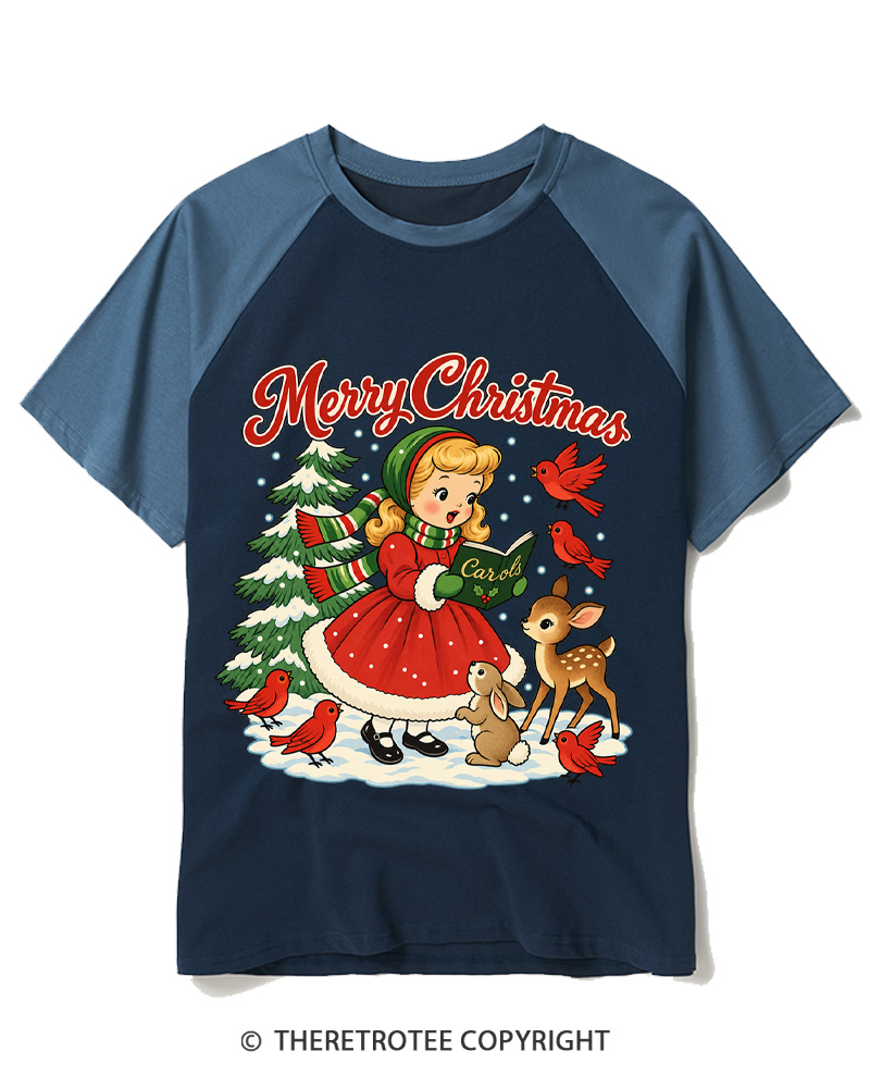 TheRetroTee Christmas Carols 1950s Raglan Baseball T-Shirt