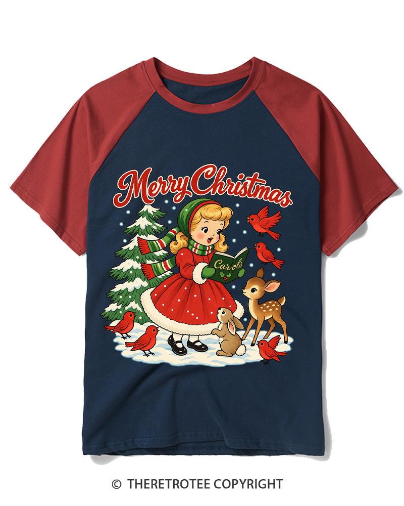 TheRetroTee Christmas Carols 1950s Raglan Baseball T-Shirt