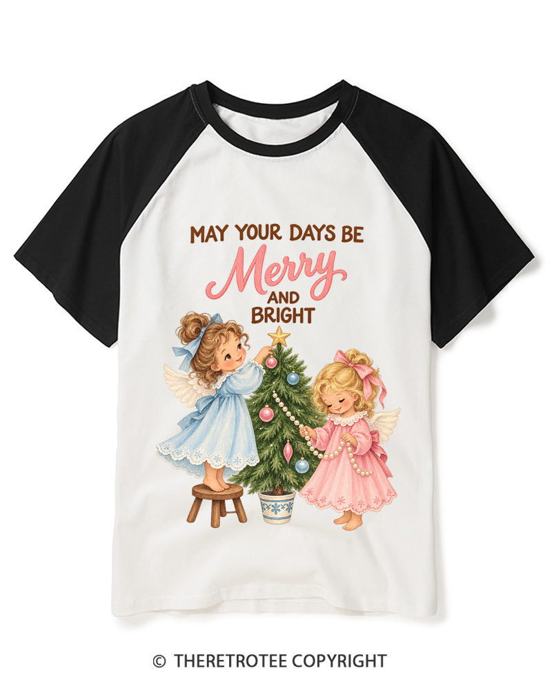 TheRetroTee Christmas Angels 1950s Raglan Baseball T-Shirt