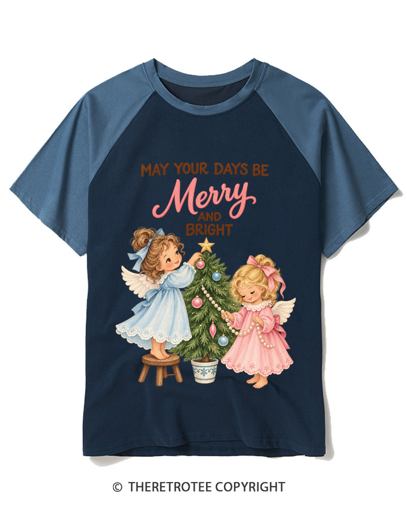TheRetroTee Christmas Angels 1950s Raglan Baseball T-Shirt