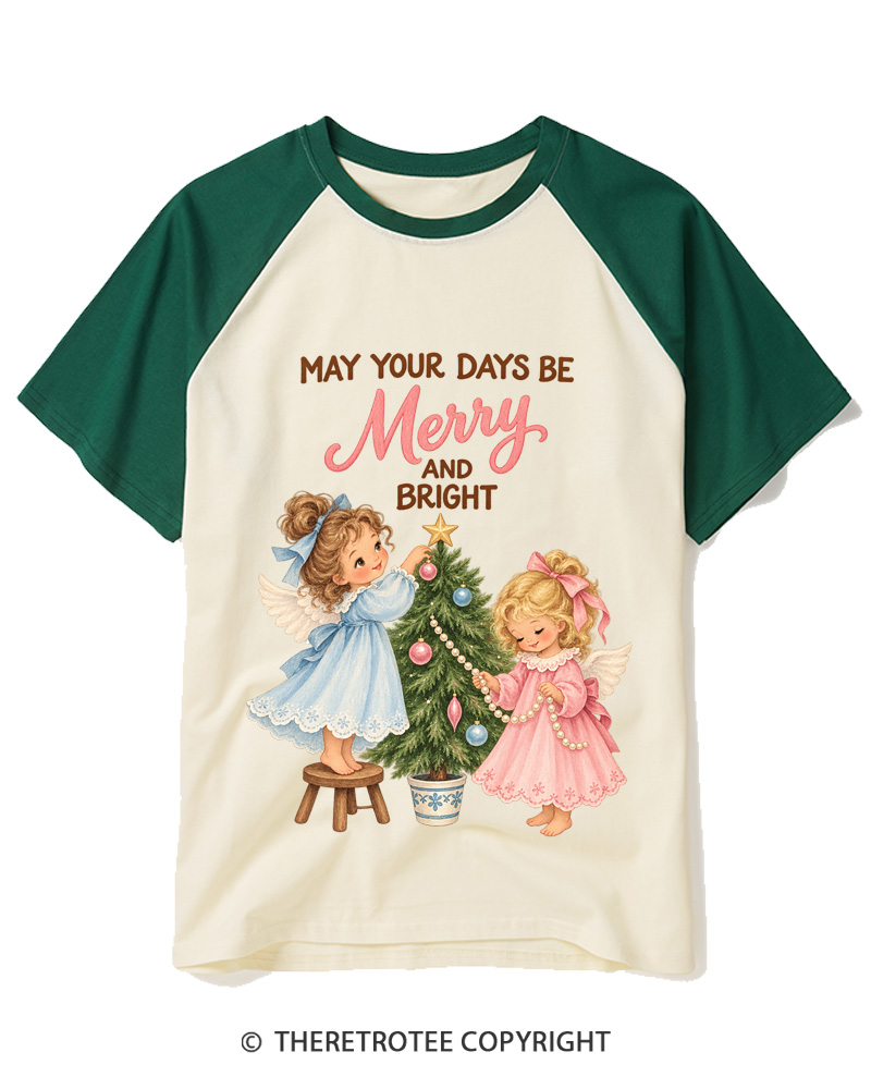 TheRetroTee Christmas Angels 1950s Raglan Baseball T-Shirt