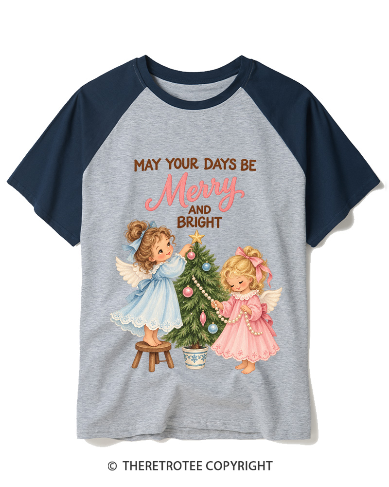 TheRetroTee Christmas Angels 1950s Raglan Baseball T-Shirt