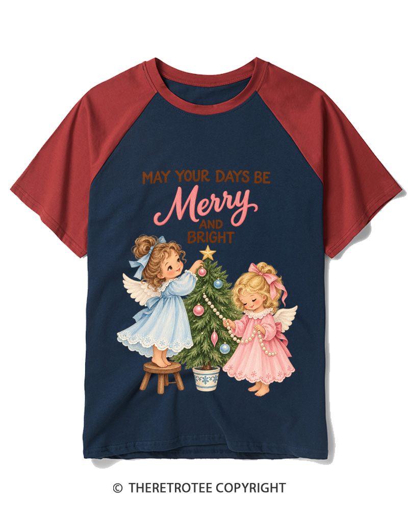 TheRetroTee Christmas Angels 1950s Raglan Baseball T-Shirt