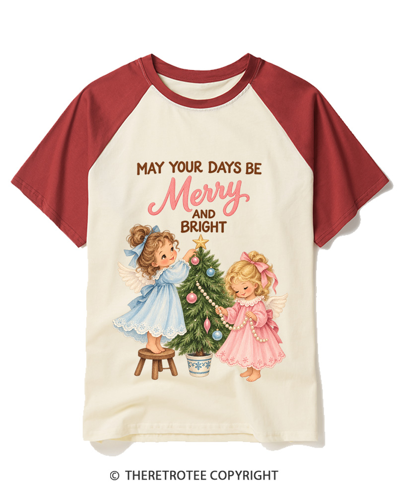 TheRetroTee Christmas Angels 1950s Raglan Baseball T-Shirt