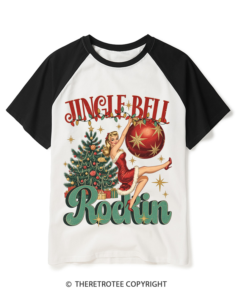 TheRetroTee Jingle Bell Rockin 1950s Raglan Baseball T-Shirt