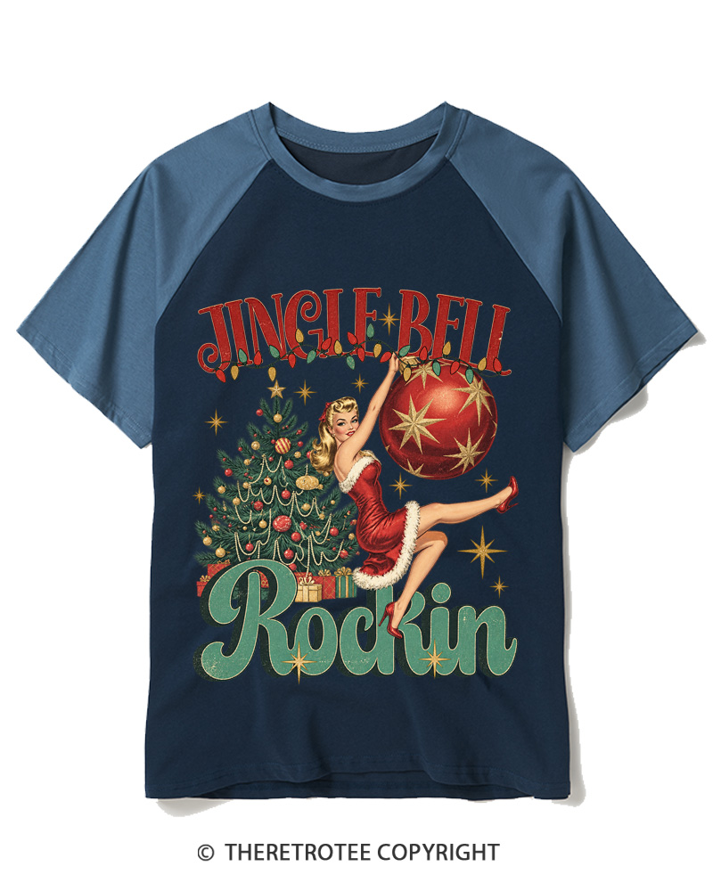 TheRetroTee Jingle Bell Rockin 1950s Raglan Baseball T-Shirt