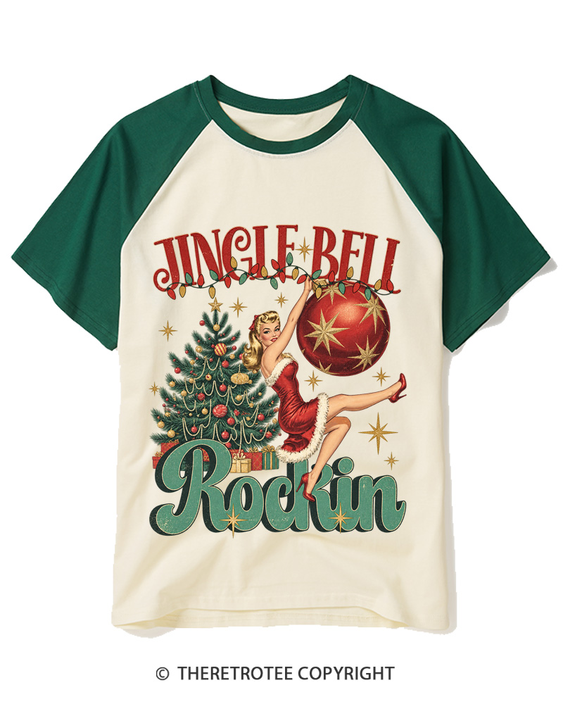 TheRetroTee Jingle Bell Rockin 1950s Raglan Baseball T-Shirt