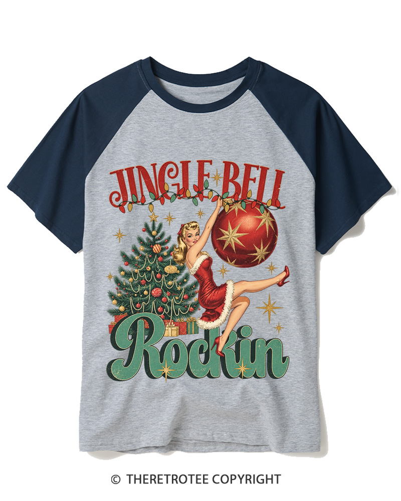 TheRetroTee Jingle Bell Rockin 1950s Raglan Baseball T-Shirt