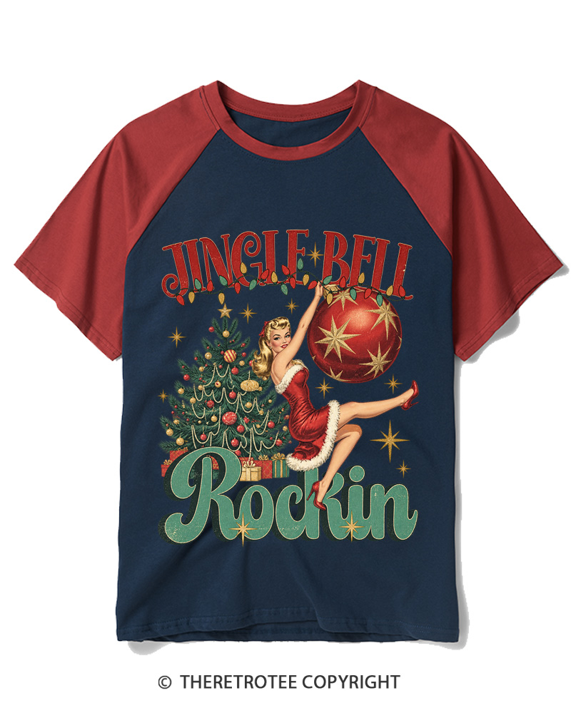 TheRetroTee Jingle Bell Rockin 1950s Raglan Baseball T-Shirt