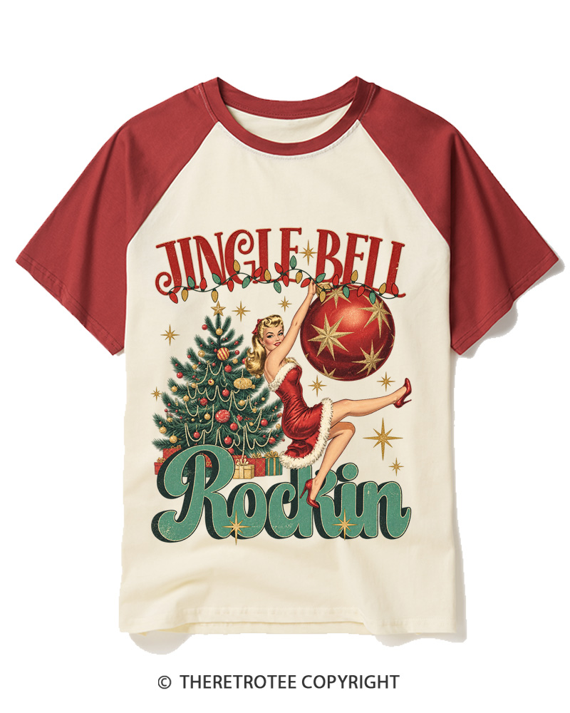 TheRetroTee Jingle Bell Rockin 1950s Raglan Baseball T-Shirt