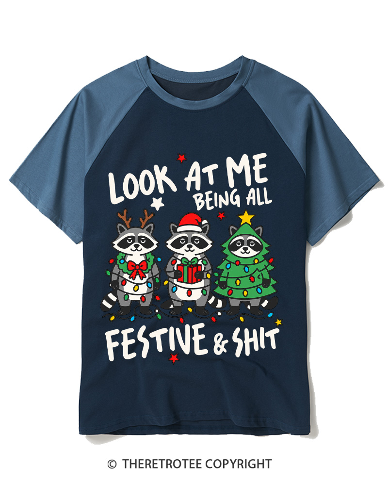 TheRetroTee Look At Me Being All Festive Vintage Raglan Baseball T-Shirt