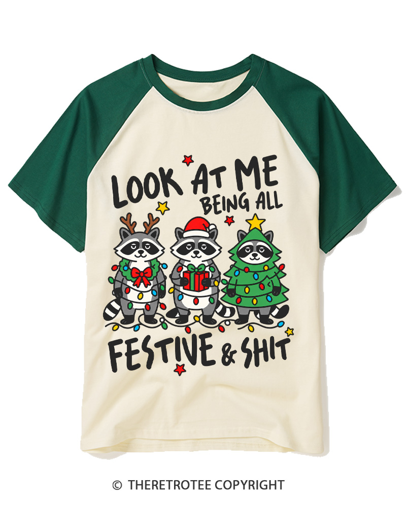 TheRetroTee Look At Me Being All Festive Vintage Raglan Baseball T-Shirt