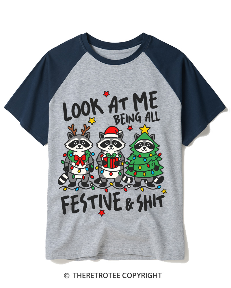 TheRetroTee Look At Me Being All Festive Vintage Raglan Baseball T-Shirt