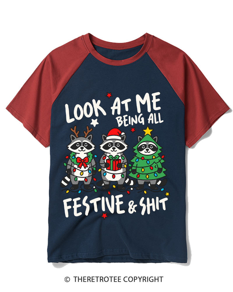 TheRetroTee Look At Me Being All Festive Vintage Raglan Baseball T-Shirt