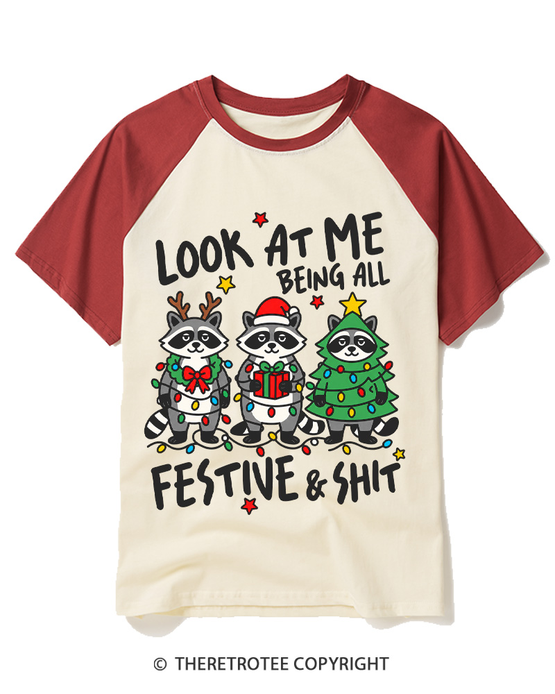 TheRetroTee Look At Me Being All Festive Vintage Raglan Baseball T-Shirt