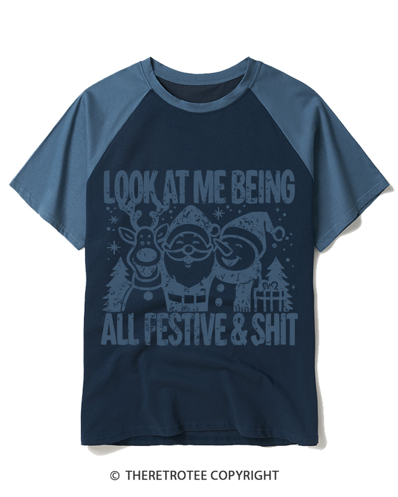 TheRetroTee Look At Me Being All Festive Vintage Raglan Baseball T-Shirt