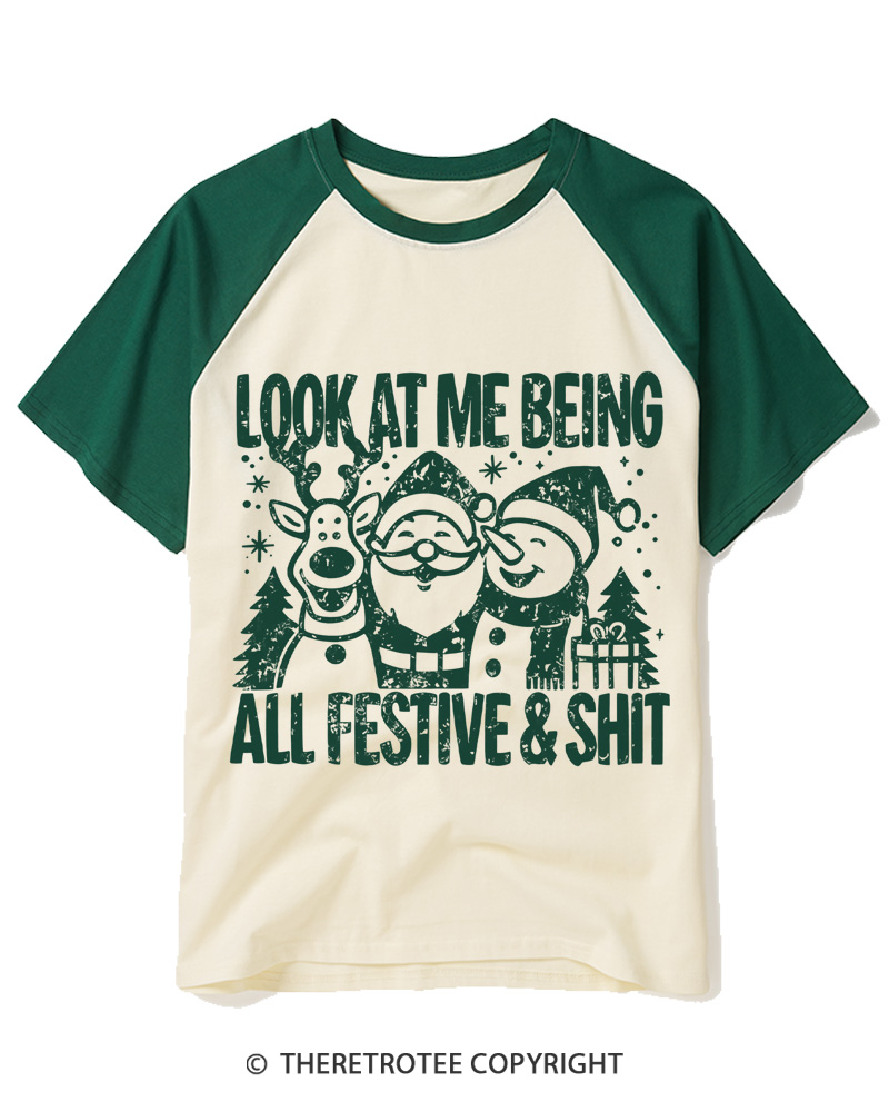 TheRetroTee Look At Me Being All Festive Vintage Raglan Baseball T-Shirt