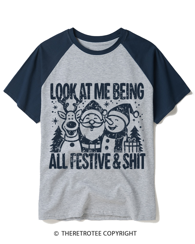 TheRetroTee Look At Me Being All Festive Vintage Raglan Baseball T-Shirt