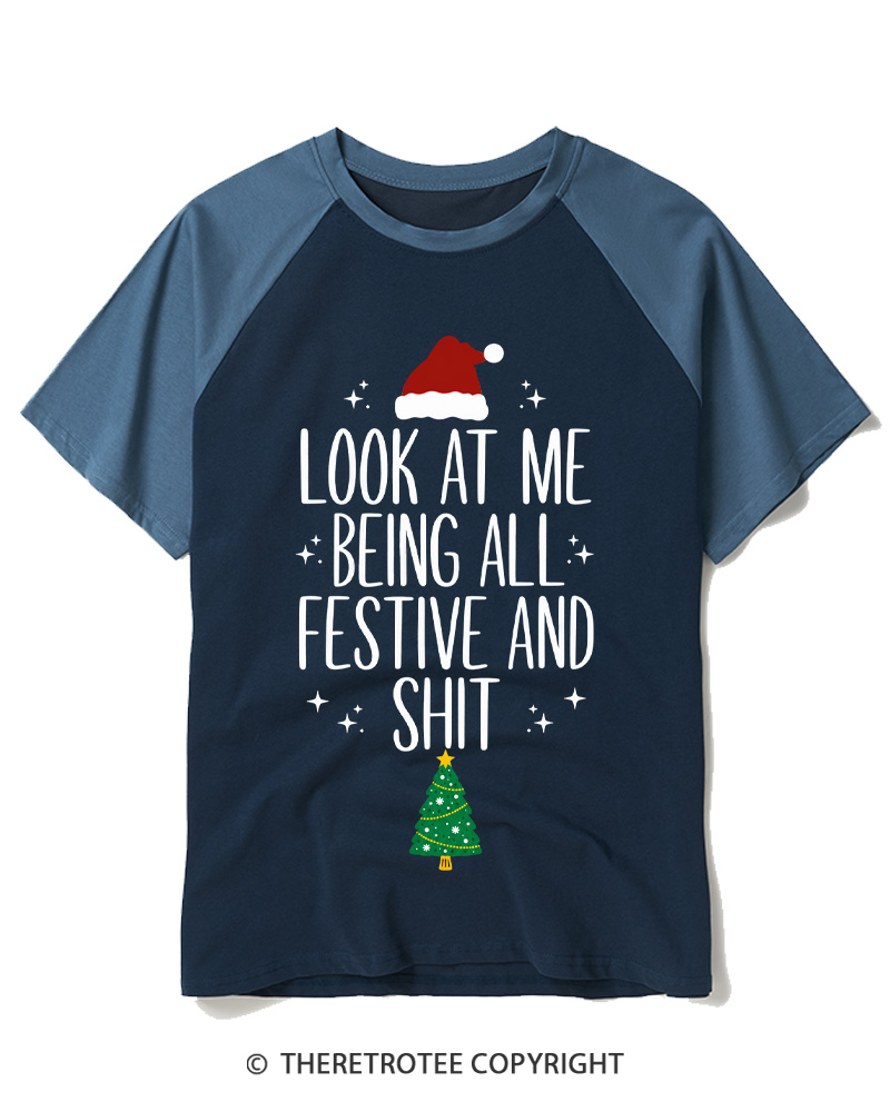 TheRetroTee Look At Me Being All Festive Vintage Raglan Baseball T-Shirt