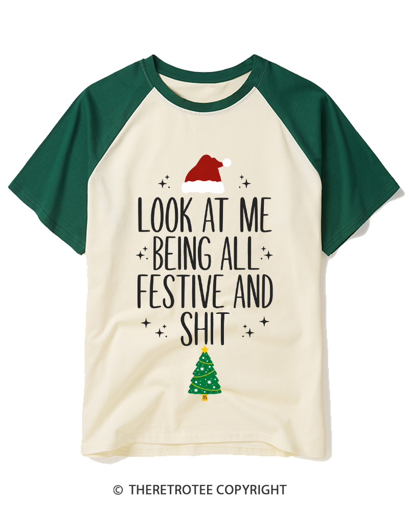 TheRetroTee Look At Me Being All Festive Vintage Raglan Baseball T-Shirt