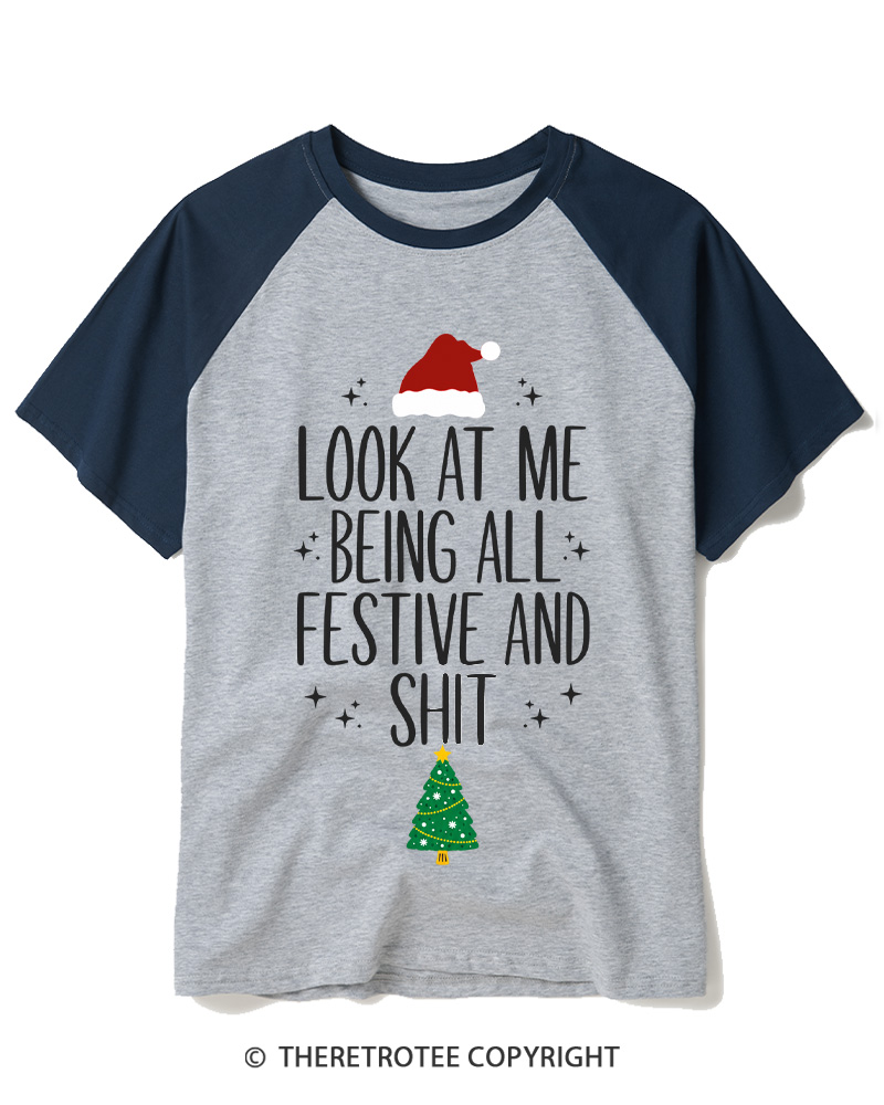 TheRetroTee Look At Me Being All Festive Vintage Raglan Baseball T-Shirt