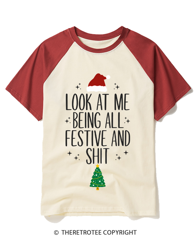TheRetroTee Look At Me Being All Festive Vintage Raglan Baseball T-Shirt